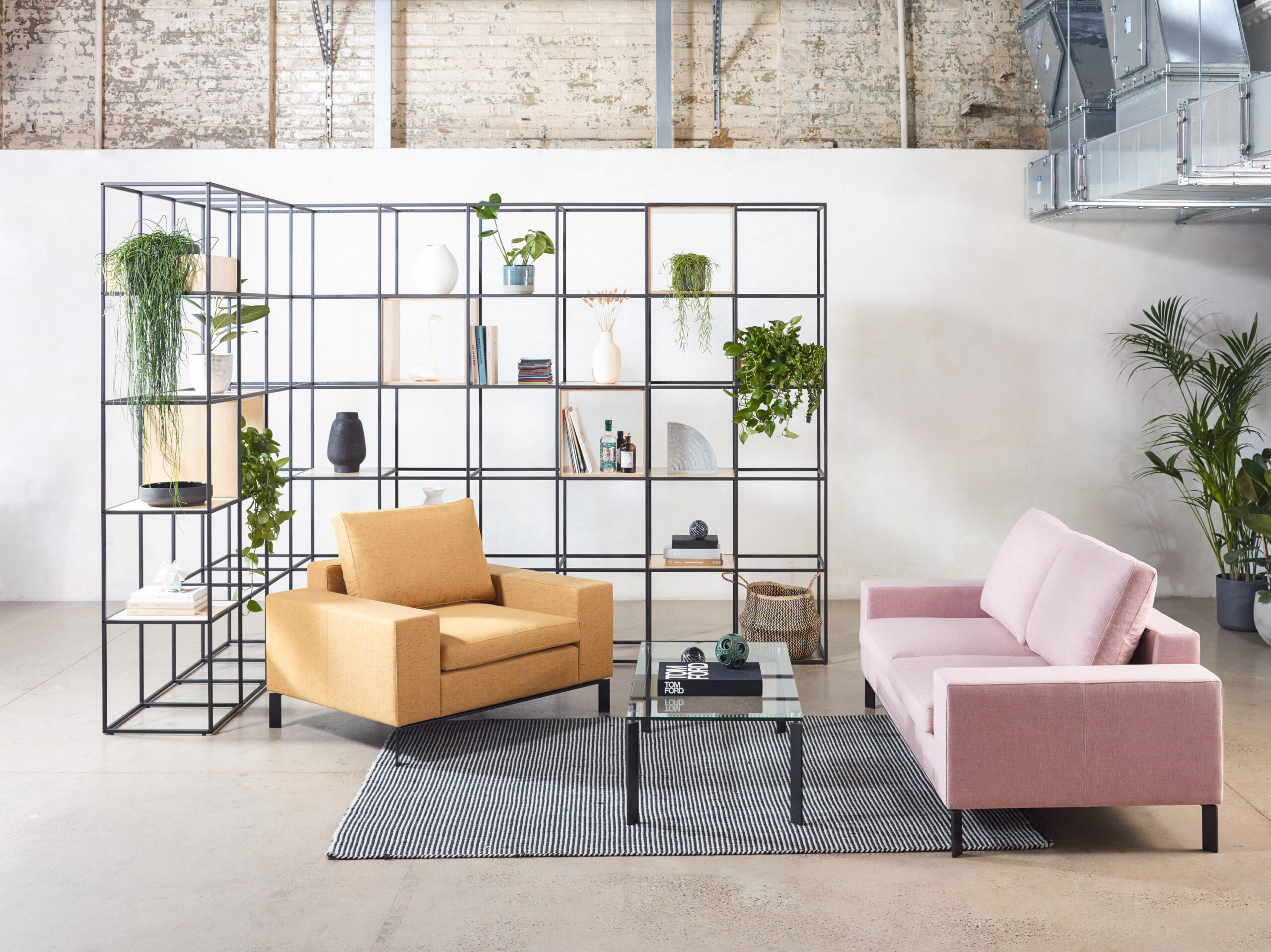 Corner Crate Divide and Stirling sofa by Allermuir